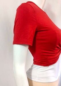 H&amp;M Red Twist Front Cropped Stretchable Small Top