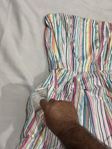 Colorful Striped Strapless Dress