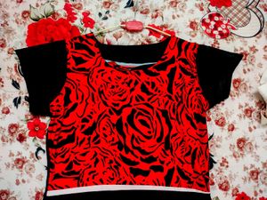 Red & Black Floral Dress/Kurti