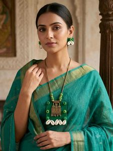 Boho Green Shell Necklace &amp; Earrings Set