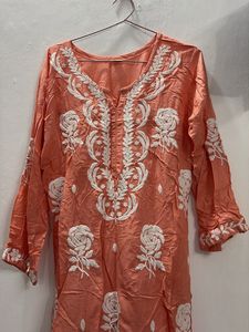 Elegant Embroidered Peach Kurta