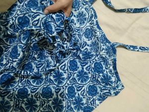 Blue Floral Print Halter neck Kurti