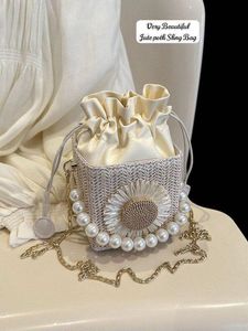 Elegant Pearl Embellished Jute Sling Bag