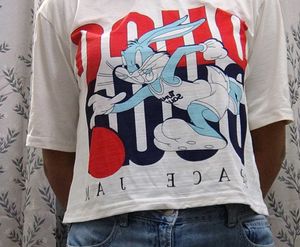 White Crop Printed Tshirt
