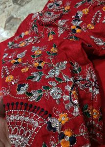 Vibrant Red Embroidered Saree with Blouse