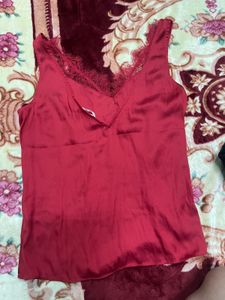 Red Lace Trim Camisole Top