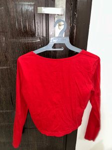 Red Long Sleeve Cropped Top