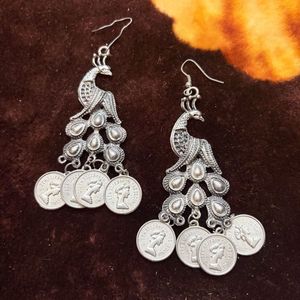 Peacock Coin Dangle Earrings