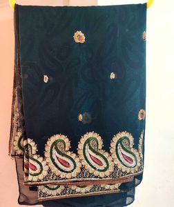 Elegant Dark Green Embroidered Saree blouse 34