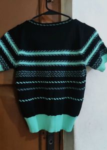 Striped Short Sleeve Knit Top