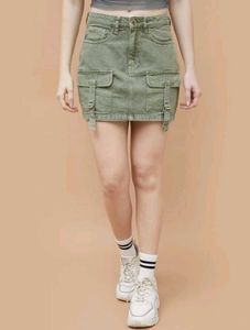 Olive Green Cargo Mini Skirt