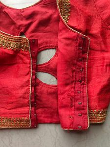 Vibrant Red Saree with Gold Border