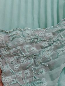 Elegant Turquoise Sequin Saree with Blouse