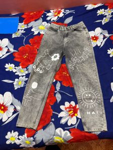 Grey Graffiti Print Jeans