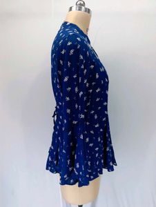 Embroidered Blue Floral bell sleeve top