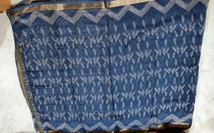 Blue Saree with Leaf Print