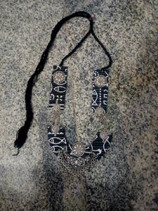 Traditional Fabric &amp; Silver Necklace