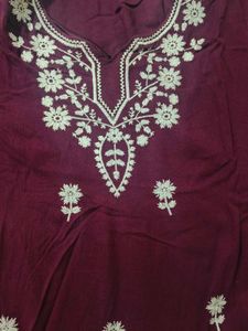 Embroidered Plum Kurti Top