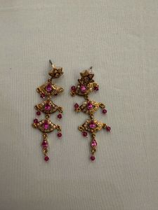 Elegant Pink Stone Dangle Earrings