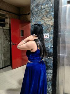 Royal Blue Velvet Lehenga Set