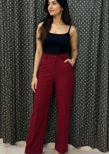 Kotty Maroon High Waist Stretchable Trouser | Wais