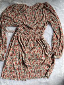 Zara Floral Print Ruched Waist Dress