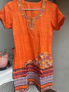 Matka Silk Orange Kurti
