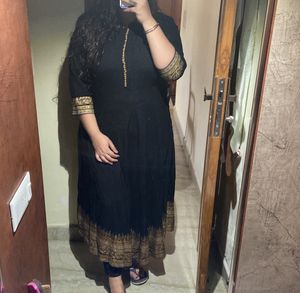 Black Cotton Kurta With Dupatta For Festival Season