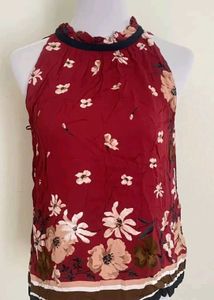 Chic Red Floral Halter Top