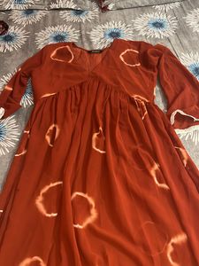 Boho Orange Tie-Dye Mini Dress