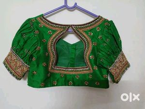 Embellished Green Silk Blouse