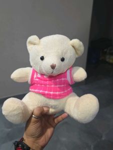 Cute Cream Teddy Bear with Pink Vest