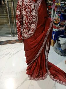 Maroon Embroidered Saree ready to wear