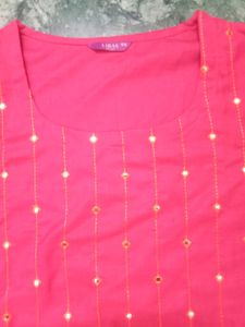 Pink Kurti with Mirror Work
