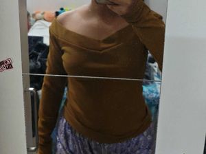 Mustard Off-Shoulder Long Sleeve Top