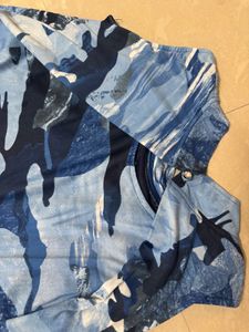 Chic Blue Camouflage Abstract Print Sleeveless Top