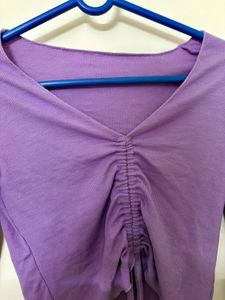 Purple Ruched Long Sleeve Top