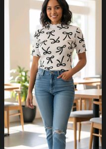 Bow Print Top Korean Style