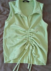 Light Green Ruched Collared Top