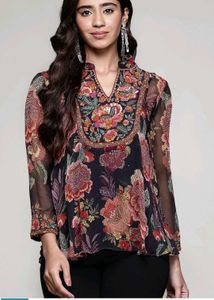 ithnic motifs print beads studded chiffon A line t