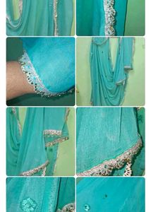 Elegant Teal Dupatta with Embellished Border
