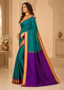 Teal &amp; Purple Silk Saree