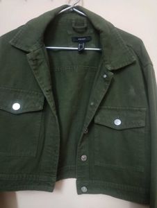 Women's Green Cropped Denim Jacket