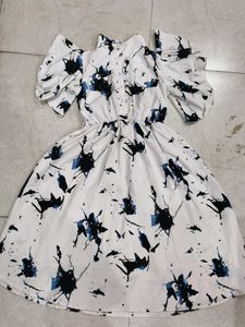 White Printed Cold Shoulder Dress