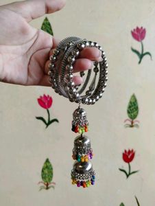Boho Beaded Bangles with Jhumka Charms
