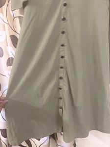 Stylish Button Dress With Front Slit Cut
