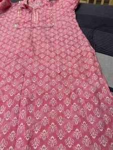 Pink Block Print Cotton Kurta