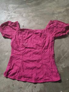 Chic Pink Eyelet Square Neck Top