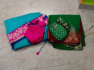 Beautiful Teal and Green Sarees with Blouse