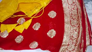SHIMMERY RED &amp; SILVER SAREE + free gift inside